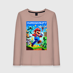 Лонгслив хлопковый женский Mario in Minecraft - ai art collaboration, цвет: пыльно-розовый