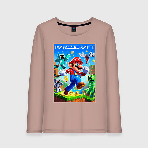 Женский лонгслив Mario in Minecraft - ai art collaboration / Пыльно-розовый – фото 1