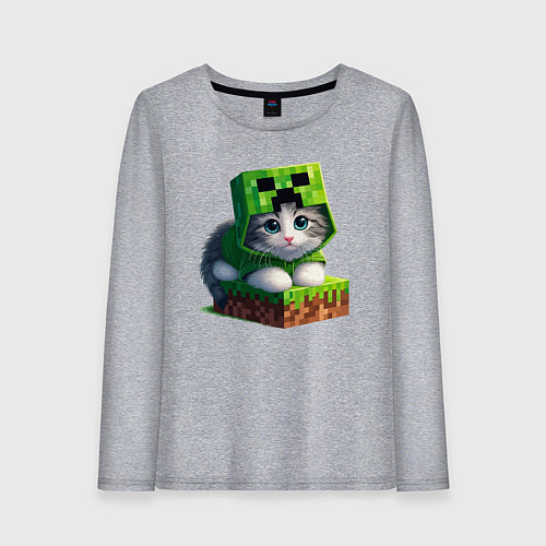 Женский лонгслив Kitten creeper collaboration - ai art / Меланж – фото 1