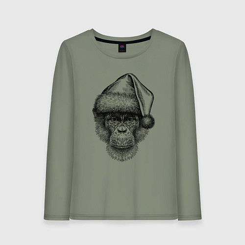 Женский лонгслив Новогодний шимпанзе / Авокадо – фото 1