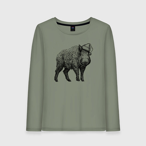 Женский лонгслив Кабан в новогоднем колпаке / Авокадо – фото 1