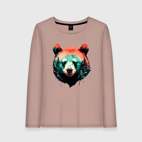 Женский лонгслив Голова медведя на фоне леса / Пыльно-розовый – фото 1