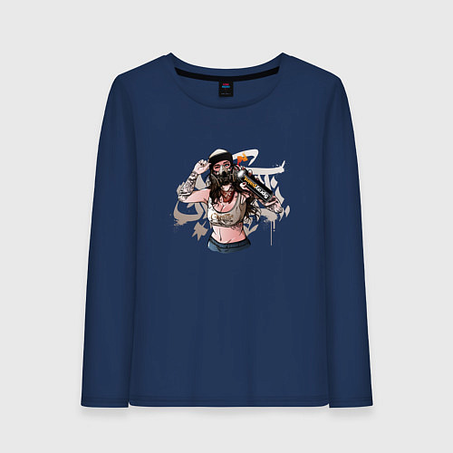 Женский лонгслив Девушка - граффитчица / Тёмно-синий – фото 1