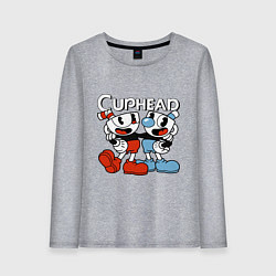 Лонгслив хлопковый женский Cuphead and Mugman, цвет: меланж