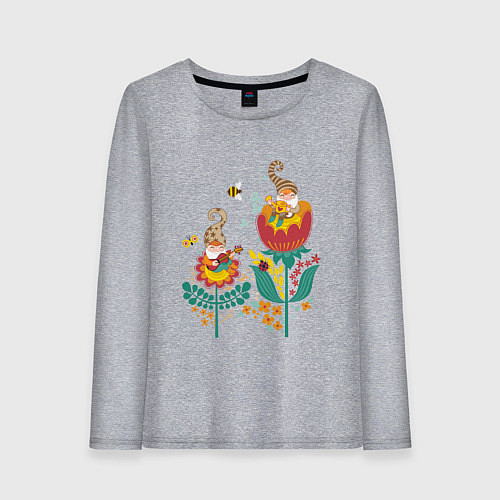 Женский лонгслив Милые гномы в цветах / Меланж – фото 1