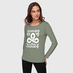 Лонгслив хлопковый женский Cloud9 - in logo, цвет: авокадо — фото 2