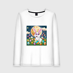 Лонгслив хлопковый женский Зайчик ботаник, цвет: белый