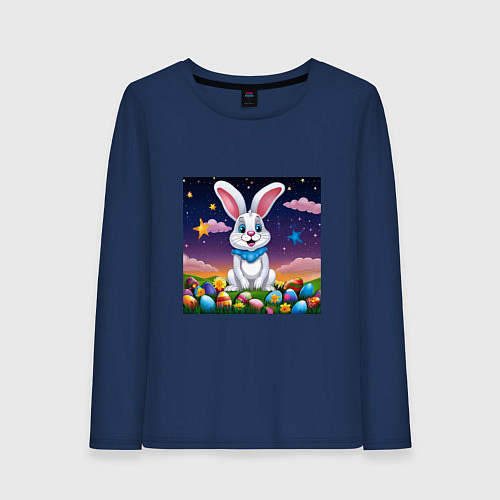 Женский лонгслив Кролик под звёздами / Тёмно-синий – фото 1
