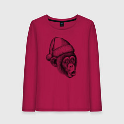 Лонгслив хлопковый женский Шимпанзе мем - Дед Мороз, цвет: маджента