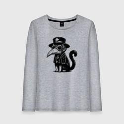 Лонгслив хлопковый женский Кот в маске чумного доктора, цвет: меланж