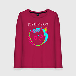 Лонгслив хлопковый женский Joy Division rock star cat, цвет: маджента