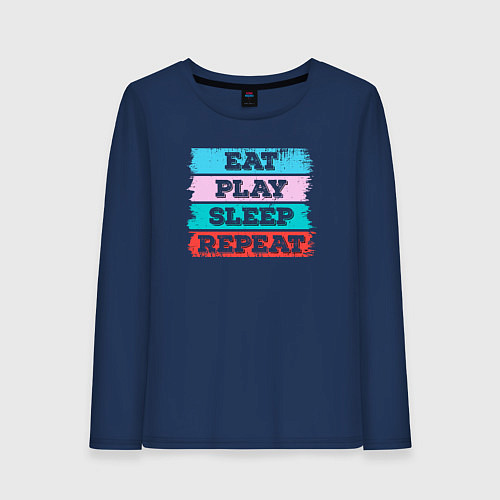 Женский лонгслив Eat play sleep repeat / Тёмно-синий – фото 1