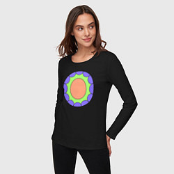 Лонгслив хлопковый женский Салатовая звезда с окружностями, цвет: черный — фото 2