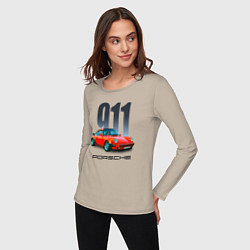 Лонгслив хлопковый женский Porsche 911 спортивный немецкий автомобиль, цвет: миндальный — фото 2