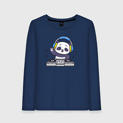 Лонгслив хлопковый женский Панда диджей, цвет: тёмно-синий