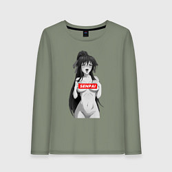Лонгслив хлопковый женский Ахегао senpai nudity, цвет: авокадо