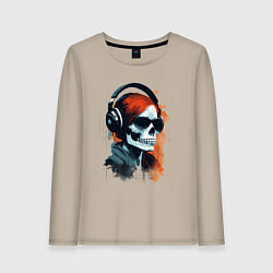 Лонгслив хлопковый женский Grunge redhead girl skull, цвет: миндальный