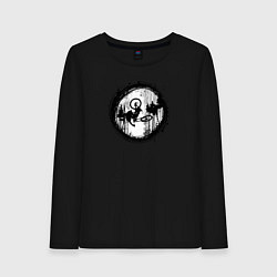 Лонгслив хлопковый женский Листья на ветру, цвет: черный