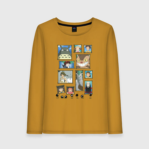 Женский лонгслив Герои студии Ghibli / Горчичный – фото 1