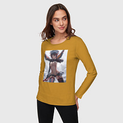 Лонгслив хлопковый женский Убей или умри арт, цвет: горчичный — фото 2