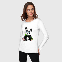 Лонгслив хлопковый женский Панда кушает тростник, цвет: белый — фото 2