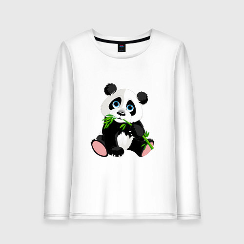 Женский лонгслив Панда кушает тростник / Белый – фото 1