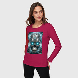 Лонгслив хлопковый женский Electrified cyber skull - ai art fantasy, цвет: маджента — фото 2