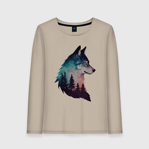 Женский лонгслив Волк силуэт / Миндальный – фото 1