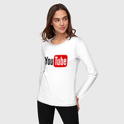 Лонгслив хлопковый женский You tube logo, цвет: белый — фото 2