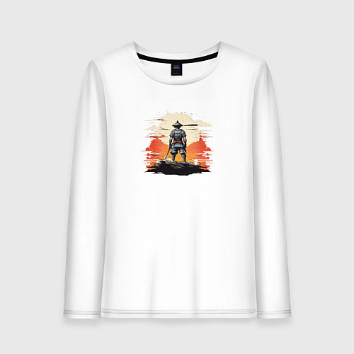 Женский лонгслив Одинокий самурай встречает восход солнца / Белый – фото 1