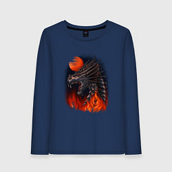 Лонгслив хлопковый женский Огненный дракон хамелеон, цвет: тёмно-синий