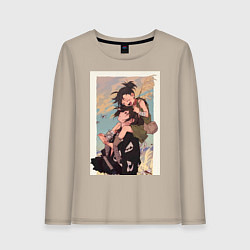 Лонгслив хлопковый женский Хяккимару Дороро воин, цвет: миндальный