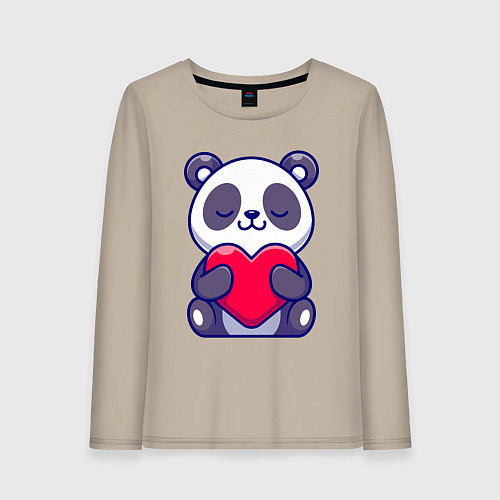 Женский лонгслив Панда и сердечко / Миндальный – фото 1