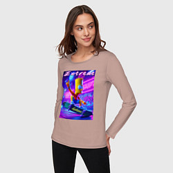 Лонгслив хлопковый женский Bart Simpson on a skateboard - extreme ai art, цвет: пыльно-розовый — фото 2