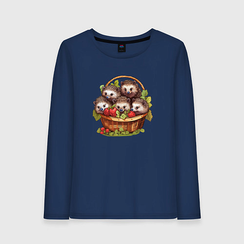 Женский лонгслив Ёжики в корзине / Тёмно-синий – фото 1