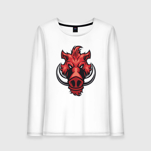 Женский лонгслив Красный кабанчик / Белый – фото 1