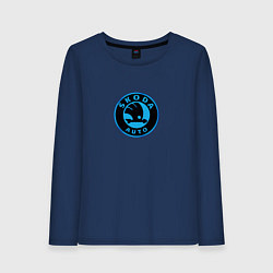 Лонгслив хлопковый женский Skoda logo blue, цвет: тёмно-синий