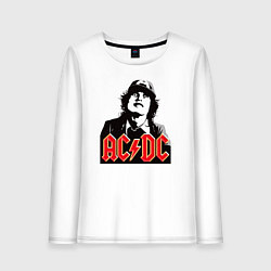 Лонгслив хлопковый женский ACDC Angus Young rock, цвет: белый