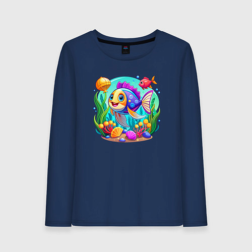 Женский лонгслив Яркий подводный мир / Тёмно-синий – фото 1