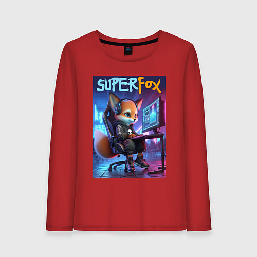 Женский лонгслив Super fox gamer - ai art fantasy / Красный – фото 1