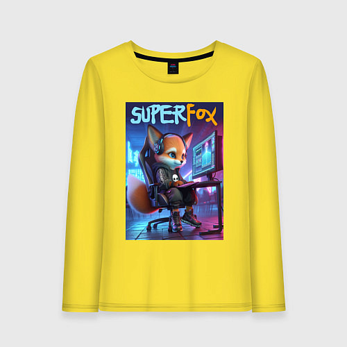 Женский лонгслив Super fox gamer - ai art fantasy / Желтый – фото 1