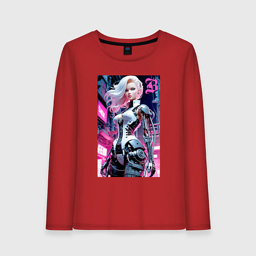 Женский лонгслив Pretty Barbie blond - cyberpunk ai art / Красный – фото 1