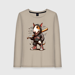 Лонгслив хлопковый женский Bully with a baseball bat - ai art fantasy, цвет: миндальный