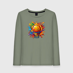 Лонгслив хлопковый женский Мяч в баскетбольном кольце, цвет: авокадо