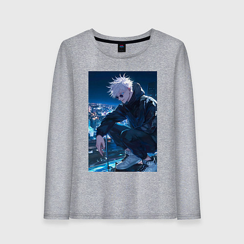Женский лонгслив Магическая битва Сатору Годзё арт / Меланж – фото 1