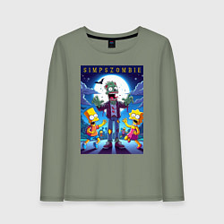 Лонгслив хлопковый женский Гомер Симпсон зомби - хэллоуин, цвет: авокадо