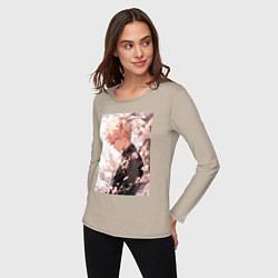 Лонгслив хлопковый женский Моя геройская академия Кацуки Бакуго причуда, цвет: миндальный — фото 2