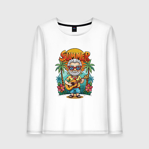 Женский лонгслив Ведьмак с гитарой на острове / Белый – фото 1