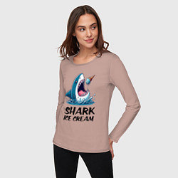 Лонгслив хлопковый женский Shark ice cream - ai art, цвет: пыльно-розовый — фото 2