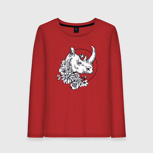 Женский лонгслив Носорог и цветы / Красный – фото 1